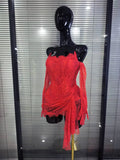 Red White Women Sexy Strapless Lace Bodycon Mini Dress With Gloves Celebrate Nightclub Party Birthday Photoshoot Wear
