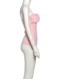 Christmas Furry Strapless Tops Women Patchwork Sexy Long Gloves Matching Birthday Luxury Classic Midnight Clubwear