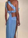 Sequin Flowers 2Piece Set Women Sexy Beach Vacation y2k Chic Skew Collar Tank Tops+Bandage Maxi Split Skirts Clubwear