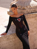 Women Sexy Diamond Bandage Dress Off The Shoulder long sleeves Bodycon Clothes Club Birthday Party Elegant Dresses