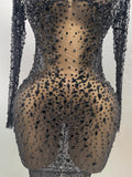 Sexy Shinny Rhinestone Stretch Mesh Transparent Long Dress 2025New Women Evening Birthday Party Prom Nightclub Singer Stage Wear