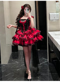 Olivegirl Sweet Lace Dress Lolita Red Cute Girl Spring High-end Women Summer Birthday Party Elegant Princess Lolita Dresses