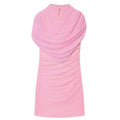 Elegant Mesh Shawl Short Dress Women Pleated Half High Collar Sleeveless Female Dresses 2026 Spring Lady Chic Party Gowns New