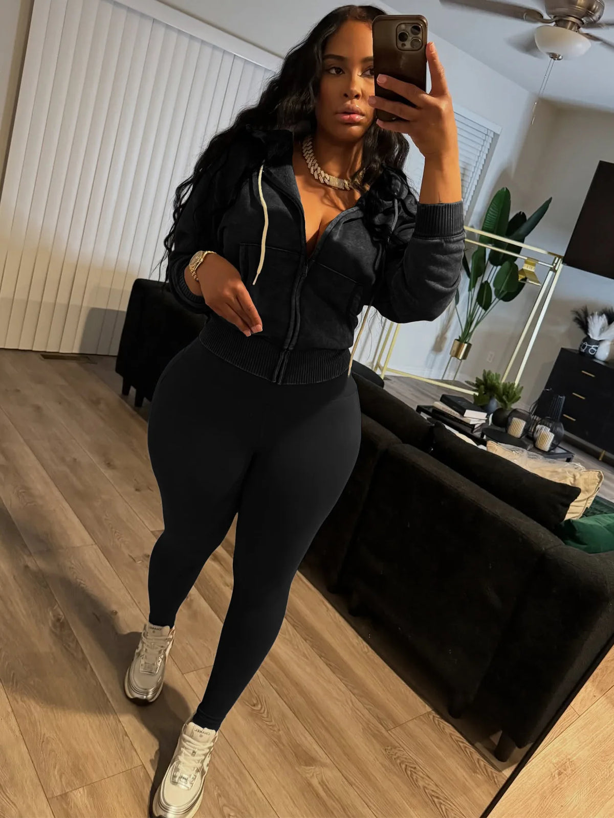 Sporty 2 Piece Set Woman Tracksuit Fall Trend Warm Hooded Zip Jacket+Leggings Matching Street Casual Stretch Outfits