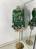 Luxury Sequins Long Sleeve Mini Dress Women Sexy Spandex Performance Dance Costume Party Celebrate Night Club Stage Outfit