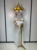 Elegant Pearl Dress Sexy Transparent Mesh Maxi Long Dresses Women Evening Party Wedding Gown Red Carpet Celebrity Stage Outfit