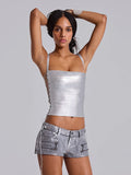 Sexy Solid Bandage Women Top Stripe Sleeveless Slash Neck Female Crop Tops Side Lace-Up Top 2026 Summer All-Match Lady