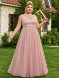Sleeveless Evening Dresses V-Neck Sequined Embroidery Long Party Gown Clothing Elegant Mesh A-Line Formal Wedding Dress
