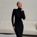 Black Turtleneck Backless Maxi Dresses Female Long Sleeve Slimming Minimalist High End Style for Luxury Cocktails