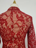 Solid Slimming Spliced Lace Fashion Dresses for Women Round Neck Long Sleeves Patchwork Hollow Out Dress Female New