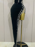 Sexy Strapless Shinning Rhinestones Bodycon Bandage Long Dress Women Fashion Celebrate Evening Party Vestido