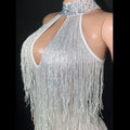 Women Prom White Dresses Elegant Sexy Halter With Crystal Tassel Luxury Party Long Gown Evening Dress