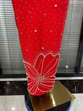 Red Color Women Sexy Off the Shoulder Beading Bodycon Long Bandage Dress Celebrate Fashion Evening Party Wedding Outfit