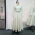 Elegant Bridesmaids White Two Piece Set for Women Lapel Pearl Accent Crop Jacket A Line Midi Skirts Suit for Formal Events