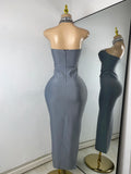 Luxury Rhinestone Women Elegant Strapless Beading with Necklace Bandage Celebrity Outfit Birthday Dress Evening Party Prom Gown