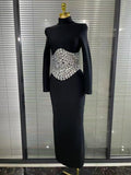 Sparkly Crystals Women Long Sleeve Sexy Bodycon Long Bandage Dress Evening Party Elegant Red Carpet Birthday Fashion Outfit