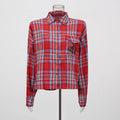 Hit Color Check Loose Blouses for Women Lapel Long Sleeve High Waist Temperament Shirts Female Fashion