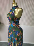 Fall Women O-neck Sleeveless Print Mermaid Maxi Dress Evening Birthday Beach Sexy Night Party Long Dresses