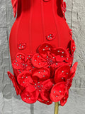 Strapless 3D Handmade Flower RhinestoneBandage Mini Dress Women Sky CorsetBodycon Short Cocktail Party Evening Dress