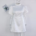 Elegant Bow Hollow Out Mini Dress Women Red Short Sleeve Sexy A-line Dresses Female 2025 Fashion Party Evening Robe White Black