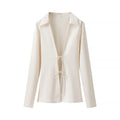 Solid Loose Temperament Blouse for Women Lapel Long Sleeves Patchwork Lace Up Elegant Top Female Fashion Clothing