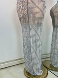 Sparkly Rhinestones Sleeveless Silver Long Dress For Women Sexy Mesh Transparent Evening Prom Birthday Gown Photo Shoot Wear
