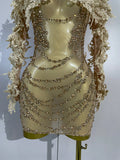 Sexy Embroidery Sequins Sparkly Diamonds Long Sleeves Mesh Mini Dress Birthday Evening Party PhotoShoot Nightclub Stage Costume
