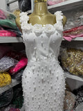 Sexy White Dress With a One-Shoulder Collar, Flower And Pearl Decoration, Tight Bandage And Long Dress For Evening Wear