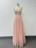 Sleeveless Evening Dresses V-Neck Sequined Embroidery Long Party Gown Clothing Elegant Mesh A-Line Formal Wedding Dress