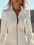 SHENGPALAE Women Dress Mini Long Sleeve Faux Suede Fringe Western Slim Zip Pocket Autumn 2026 New 05E03783