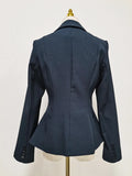 Commuting Slimming Blazer for Women Lapel Long Sleeve Spliced Button Casual Fashion Coat with Shoulders Pad Female