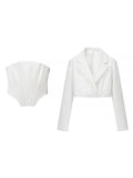 Two Piece Set for Women Strapless Spliced Fish Bone Vest with Lapel Long Sleeve Short Coat Hot Girl Suit Female New