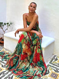 Lady Printed Strapless Dress Elegant Fashionable Colorful Waist Pleated Long Gowns Women Summer New Vacation Party Robes 2025