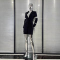 Rhinestone Sleeves Glam Low Cut Suit Collar Black Dress Fashion Party Dinner Stage Performance Gown Vestidos Para Festas De Luxo