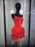 5 Colors Women Sexy Strap O-Neck Shining Flowers Bodycon Mini Bandage Dress Birthday Photoshoot Celebrate Cocktail Outfit