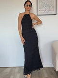 Fashion Backless Ruched Long Dress For Women Halter Lace Up Sexy Ruffle Dress Loose Female 2025 Summer New Vacation Dress