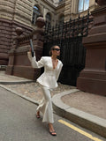 Women 2026 Spring Summer Blazer Two Piece Deep V Neck Peplum Waist Button Top Mermaid Long Skirt Commute Matching Set