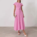 Solid Spliced Button Two Piece Set for Women O Neck Short Sleeve Top High Waist Skirt Sets Female New