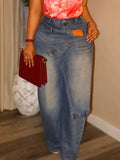 Women Wide Leg Jeans Asymmetric Deconstruct PU Patch Washed Loose Trendy Streetwear Fashion Autumn