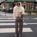 Chic Street Girls Round Neck Faux Mongolia Sheep Fur Coat Women 2026 Winter Fluffy Warm Fur Jacket Cropped Outerwear
