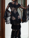 Retro Luxurious Wedding Dress for Women Stand Collar Flare Sleeve Spliced Ruffles Irregular Hem Party Long Dresses Female
