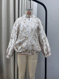 Elegant Jacquard Women Jackets Stand Collar Long Sleeve Basics Loose Jacket for Casual Commute Autumn Fashion New