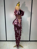 Women Sexy Mesh See Through Diamonds Bodycon Dress Luxury Birthday Evening Party Costume Bar Nightclub Stage Performance Outfit