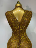 Sparkly Rhinestone Sleeveless Stretch Long Dress Women Sexy Mesh Celebrate Evening Prom Luxury Birthday Dress Evening Party Wear