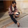 Women's Shawl Collar Fringe Knitted Cardigan Self Fabric Belt Waist Ethnic Print Loose Long Sleeve Mid Length Coat Autumn Casual