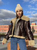Women Faux Fur Leather Jacket Casual Lady Lapel Zipper Short Coat High Street Motorcycle Outwear
