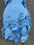 Strapless 3D Handmade Flower RhinestoneBandage Mini Dress Women Sky CorsetBodycon Short Cocktail Party Evening Dress
