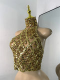 Sparkly Diamonds Mesh Sexy Transparent Tops Women Luxury Party Celebrate Bithday Stage Wear Nightclub Performance Costume