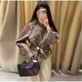 Vintage Plaid Belted Jackets Women Slim Full Sleeves Double-breasted Lapel Cropped Coats 2026 New Ladies Autumn Fashion Outwear