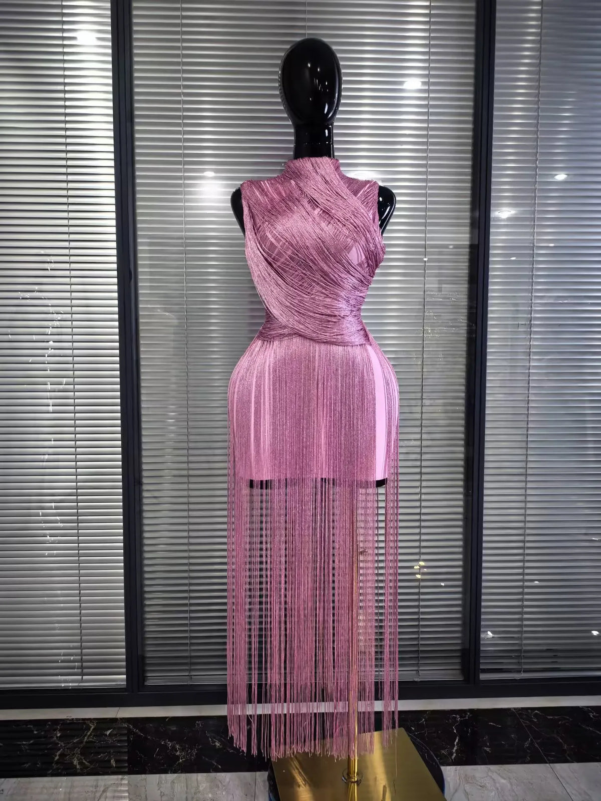 Pink Skyblue Women Sexy O-Neck Bodycon Bandage Long Tassels Gowns Dress Elegant Evening Party Birthday Homecoming Outfit